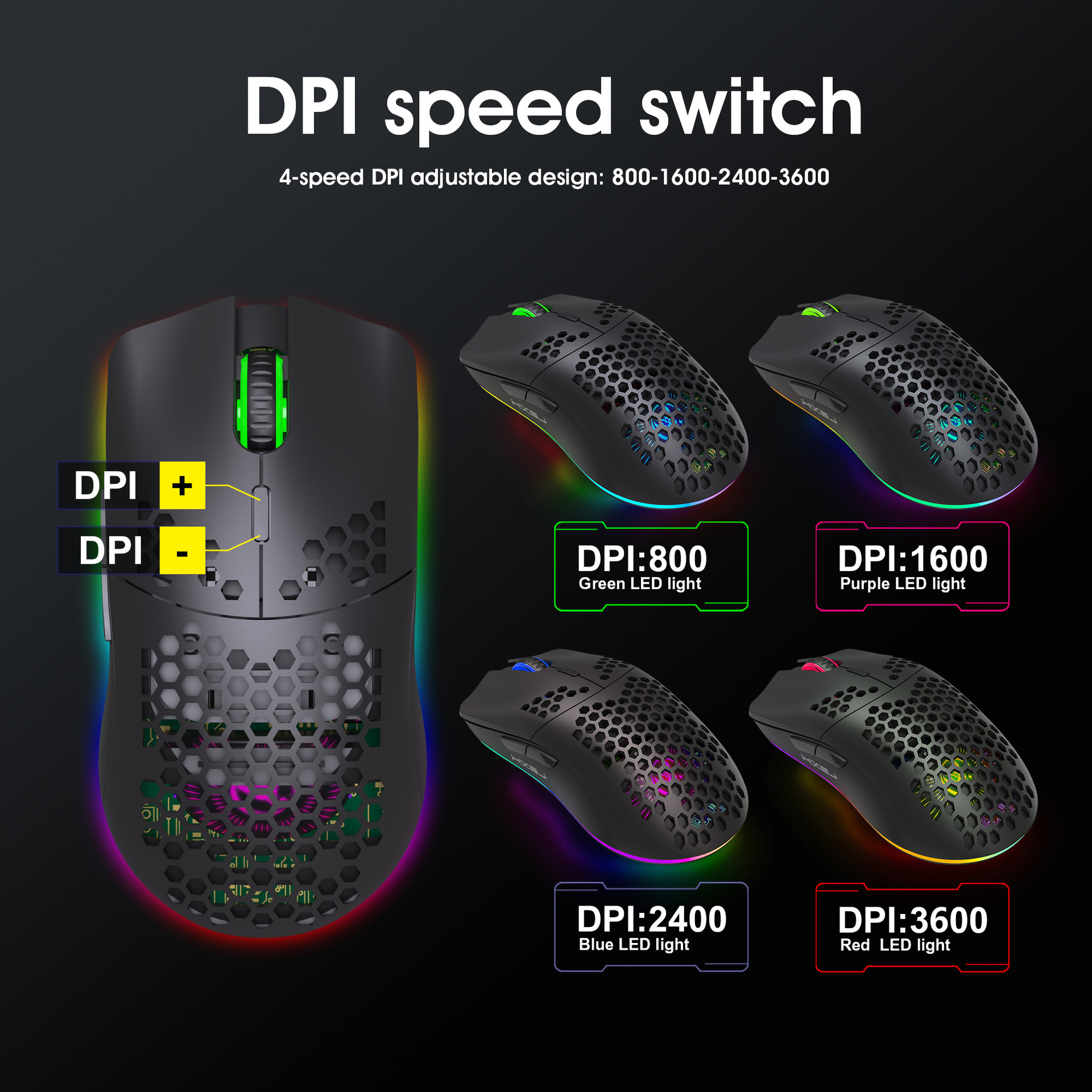 HXSJ T66 RGB 2.4G Gaming Mouse RGB Lighting Charging Mouse with Adjustable DPI Ergonomic Design. 