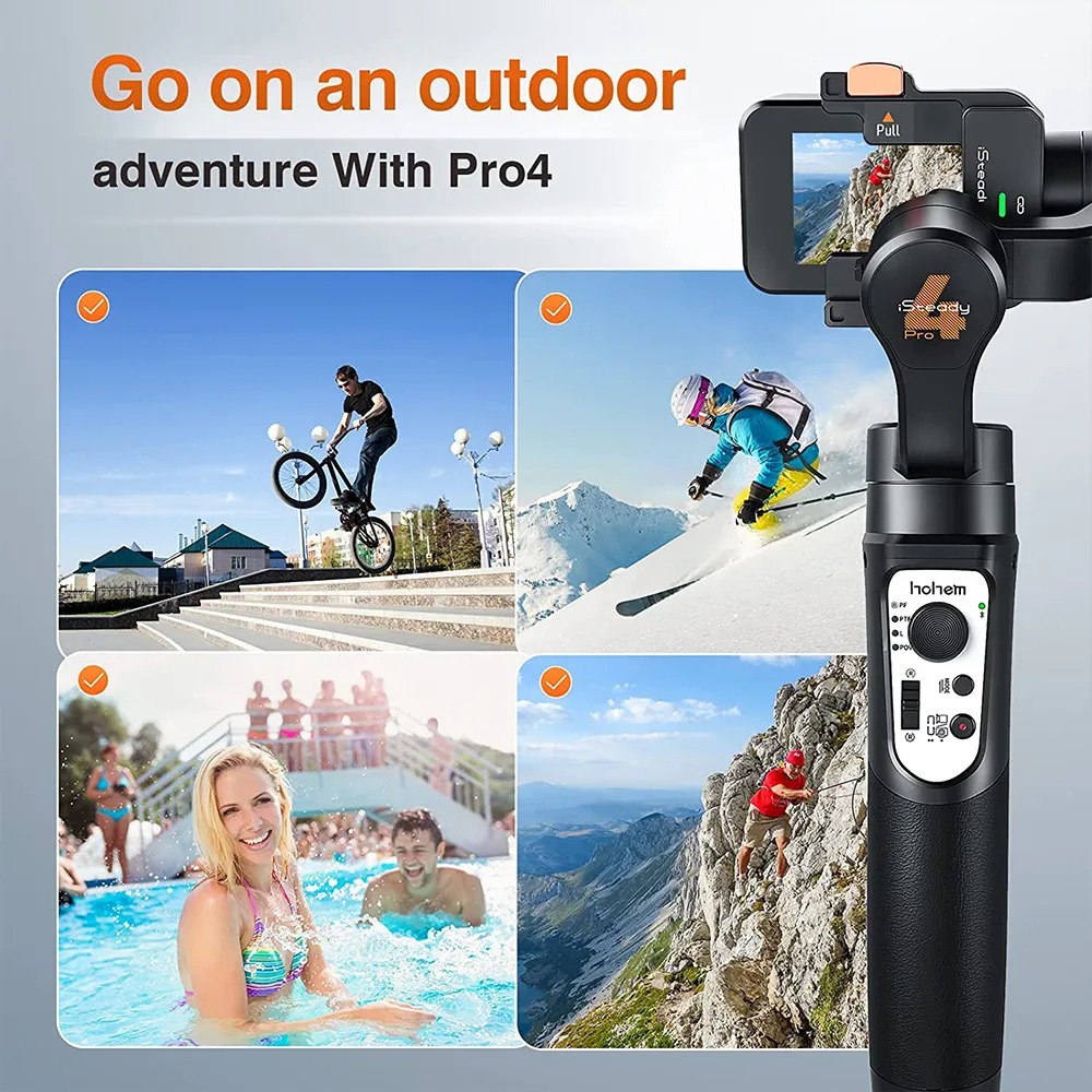 Professional 3-Axis Handheld Gimbal Stabilizer for GoPro OSMO DJ YI Cam Insta 360 Sony, Waterproof IPX4 Action Camera Tripod. 