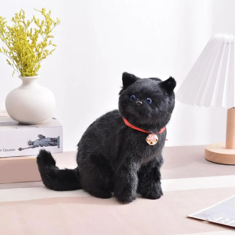 Plush Cat Toy Adorable Cat Toy Soft Fluffy Realistic Sitting Cat Plush Toy with Collar Stuffed Kitten Plushie Doll for Home. 