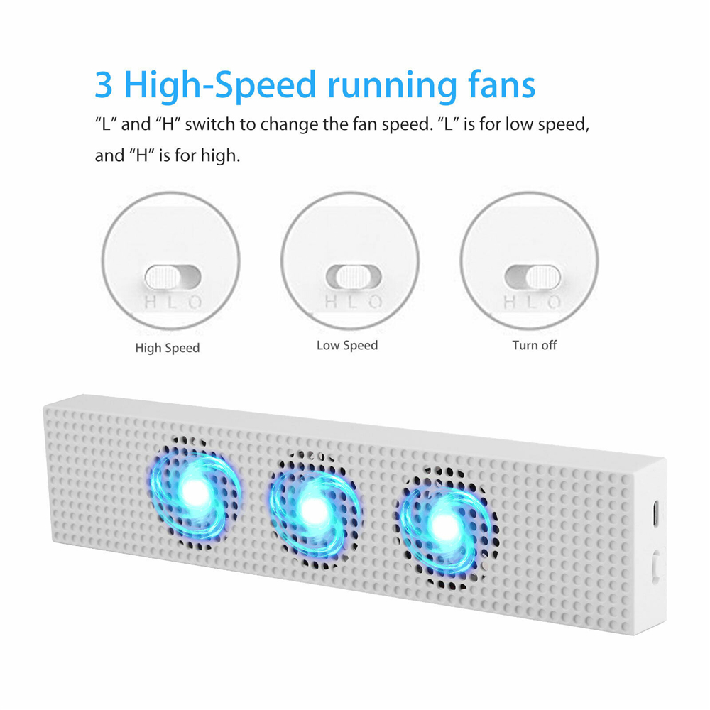 For Xbox One S Cooling Fan with 2 USB Ports Hub and 3 H/L Speed Adjustment Cooling Fans Cooler for Xbox One Slim Gaming Console. 