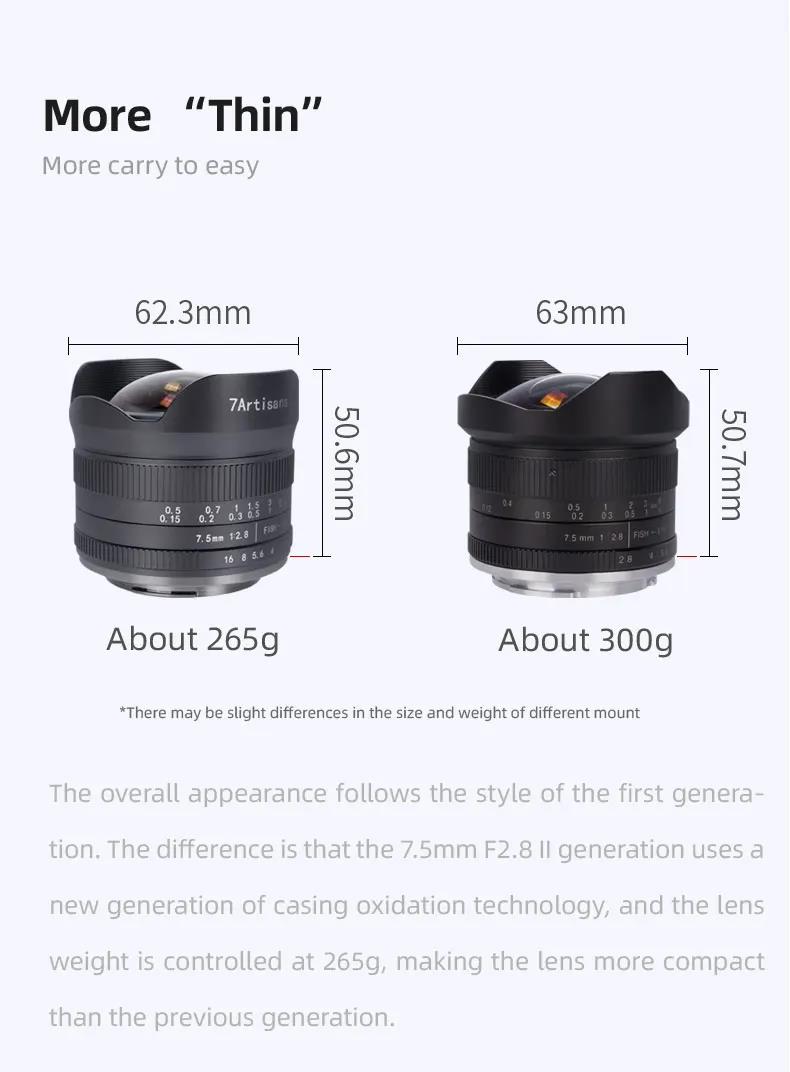 7 artisans 7artisans 7.5mm F2.8 II Fisheye Lens Ultra Wide-Angle for Sony E For Canon EOS-M Fuji XF Nikon Z Micro M4/3 mount. 