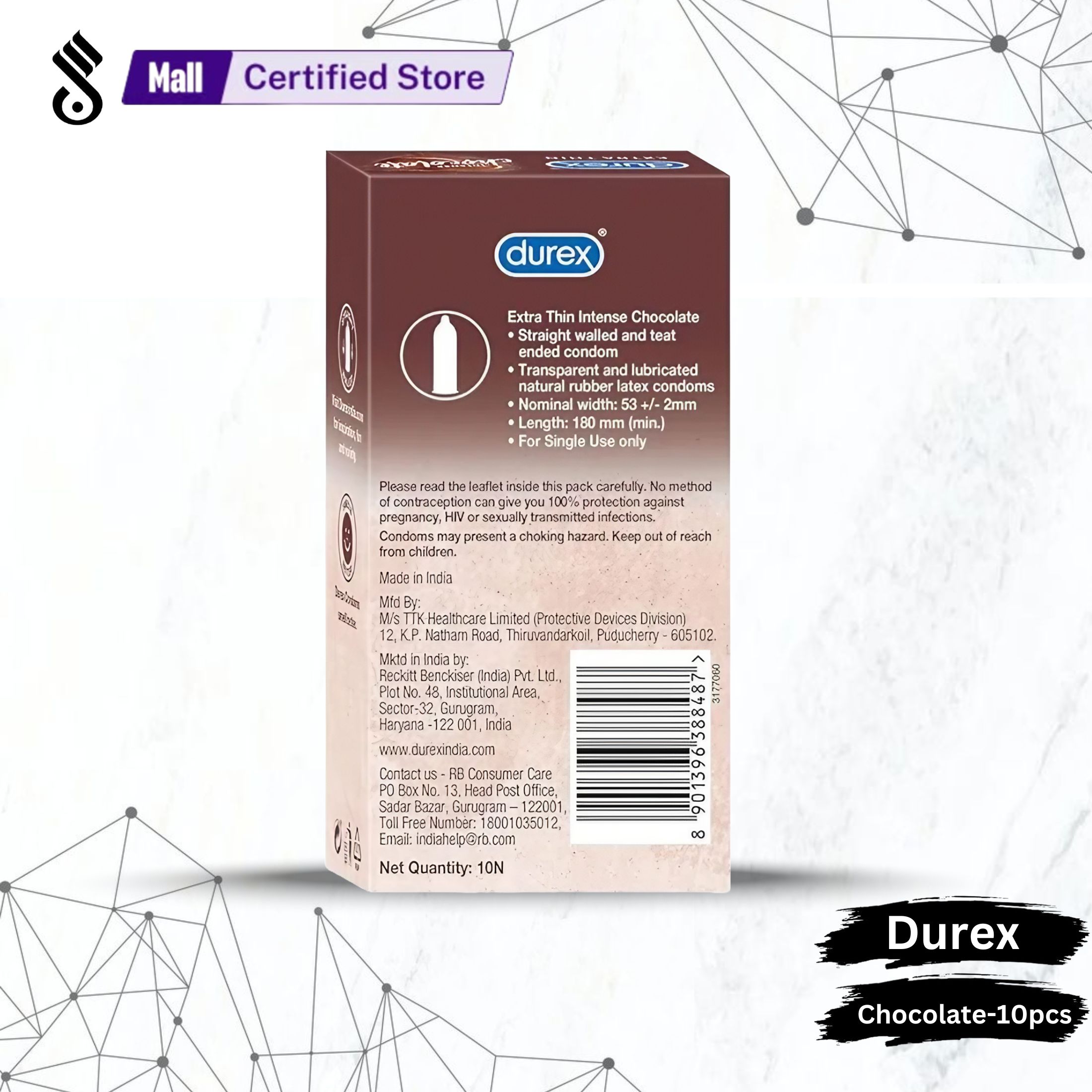 Durex Extra Thin Intense Chocolate Flavored Condom For Men - 10pcs. 