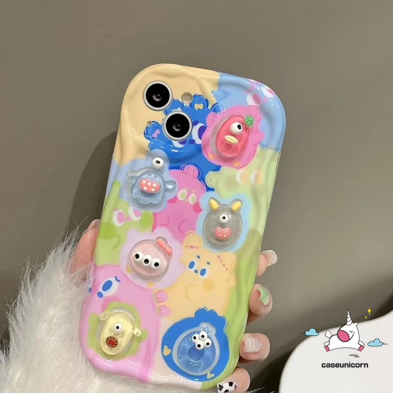Creative DIY Cute Cartoon Stereoscopic Little Monster Phone Case Compatible For Realme C35 C55 C11 C25 C25Y C21Y 9i 7i 5i 6i 5 5s C20 C31 C17 C20A C25s C12 C33 C30 C3 C15 C1 C21 3D Wavy Curved Edge Soft Cover. 