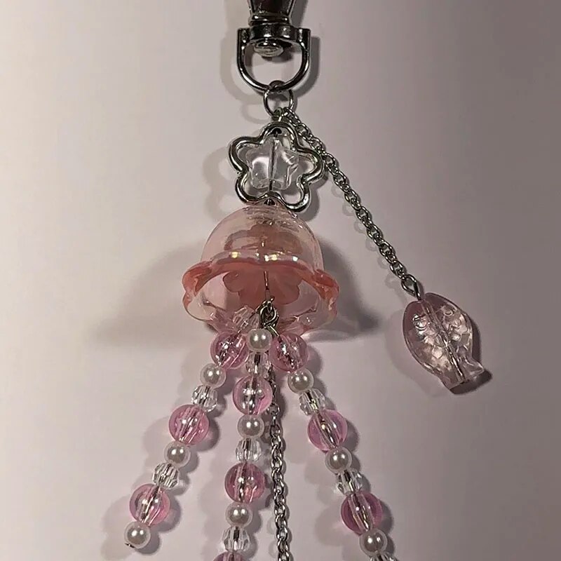 Handmade pink jellyfish keychain y2k. 