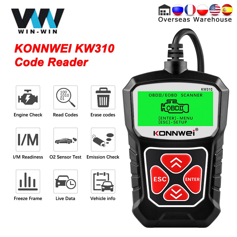KONNWEI KW310 OBD2 Car Diagnostic Scan Tool Automotive ODB2 Code Reader with Russian OBD 2 Scanner Auto Tools PK ELM 327 V 1 5. 