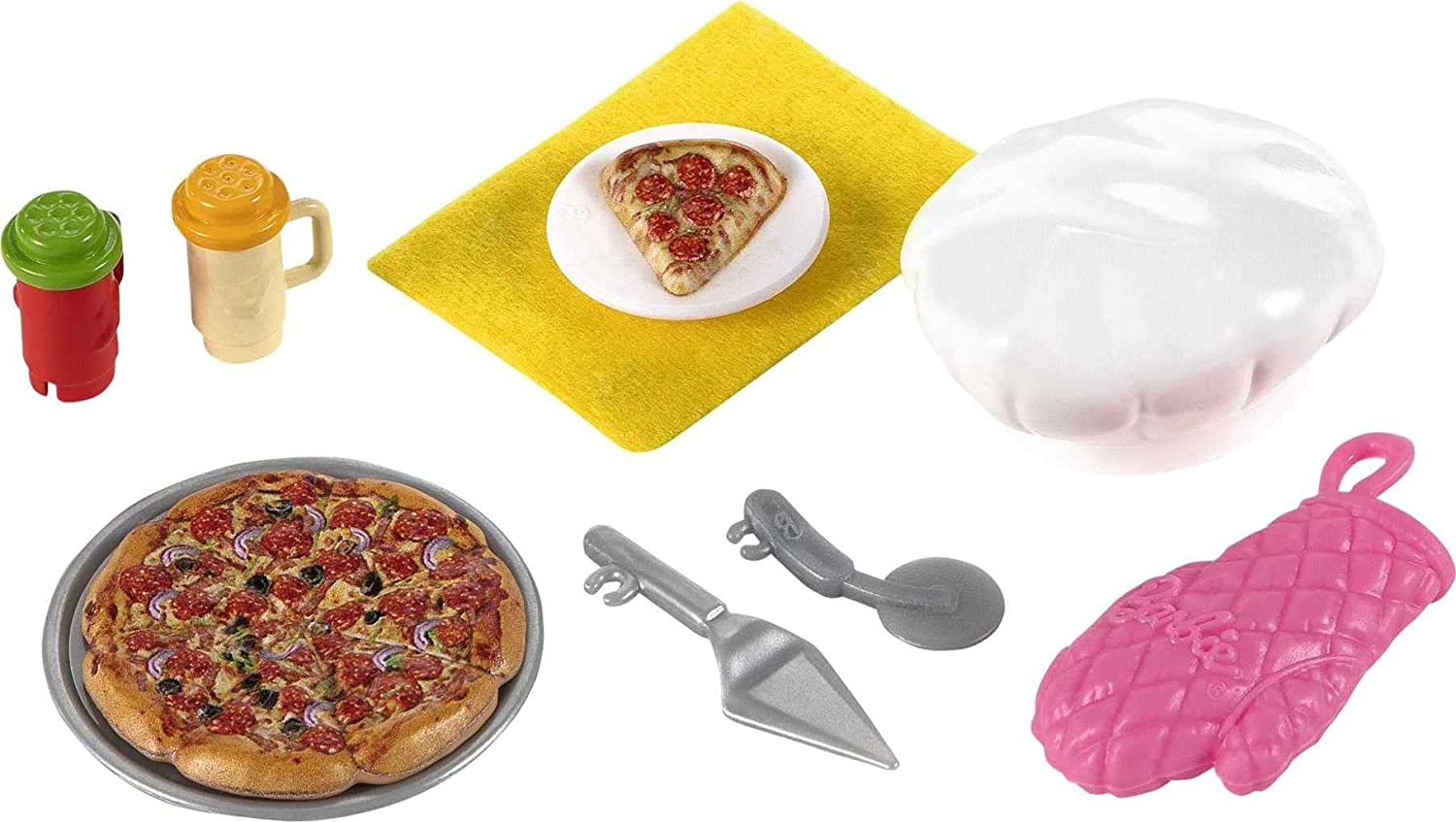 Barbie GTN63​ Chelsea Can Be Pizza Chef Playset with Brunette Chelsea Doll (6-in/15.24-cm), Pizza Oven, 2 Spice Shakers, Pizza Pan & More. 