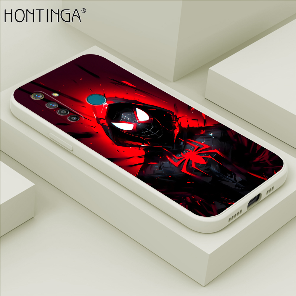 Hontinga for Realme 5 Pro Back Cover Red Spider Man Design Phone Case Square Soft Liquid Silicone Mobile Cover. 