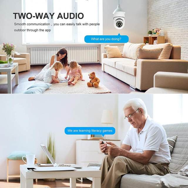 200W 5G E27 Bulb Surveillance Camera Night Vision Full Color Automatic Human Tracking 4x Digital Zoom Video Indoor Security Monitor. 
