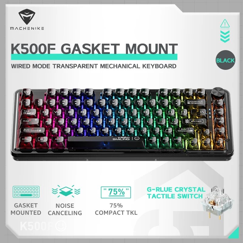 Machenike K500F Mechanical Keyboard Gasket Mount 75% Compact TKL Layout RGB Backlit Wired Mode Gaming Keyboard for PC Latop. 