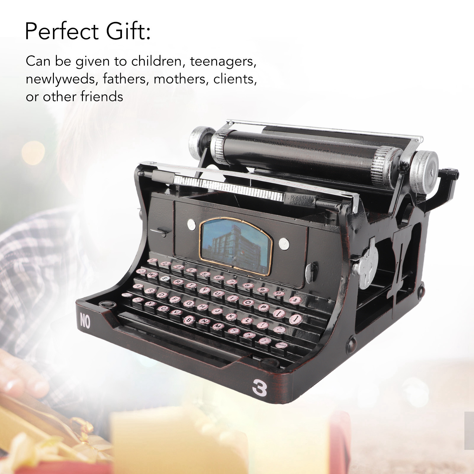 Black Portable Typewriter Rust Resistant Antique Typewriter Model Exquisite Show Taste Widely Applicable Perfect Gift for Home. 