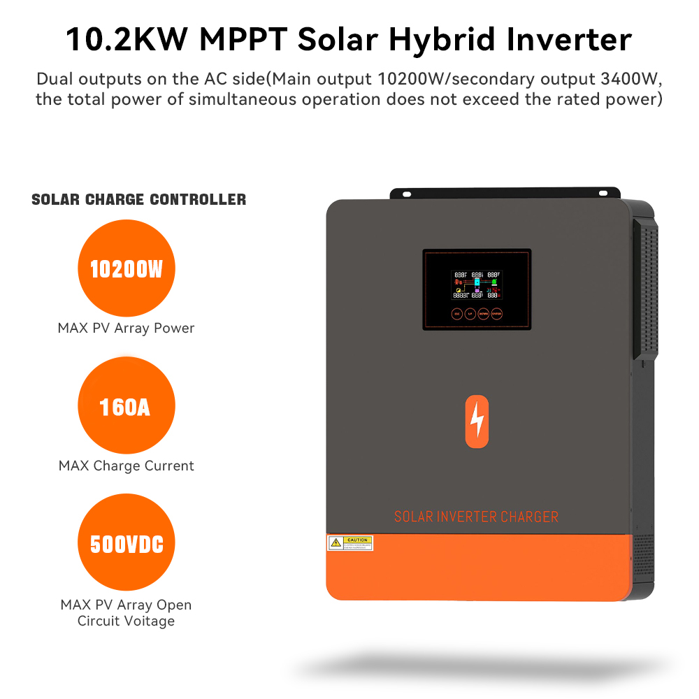 PowMr 10.2kw On-grid/Off-grid hybrid inverter 48Vdc 230VAC PV Panel Input 500vdc Pure Sine Wave Solar Inverter Built in MPPT 160A Solar Controller POW-HVM10.2M. 