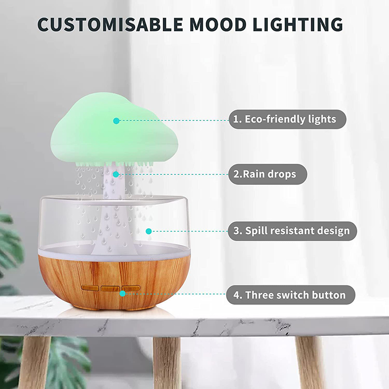 Rain Cloud Humidifier Mushroom Essential Oil Diffuser Cloud Humidifier Rain Drop Baby Air Humidifier Colorful Lamp
