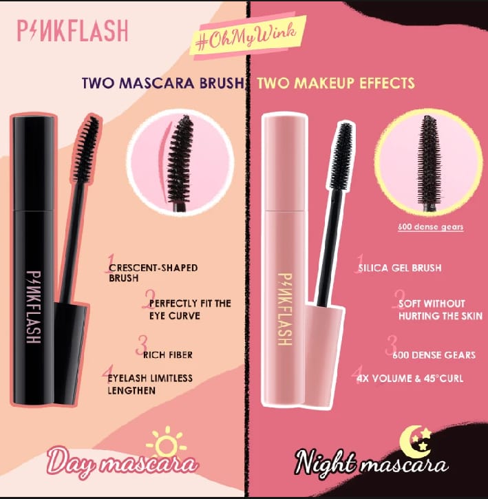 PinkFlash Waterproof Day & Night Mascara - 1pcs (7ml). 