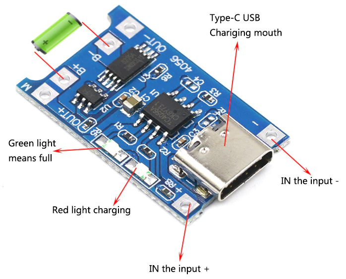 TP4056 Type-c USB 5V 1A 18650 Lithium Battery Charger Module Charging Board with Dual Protection Functions. 