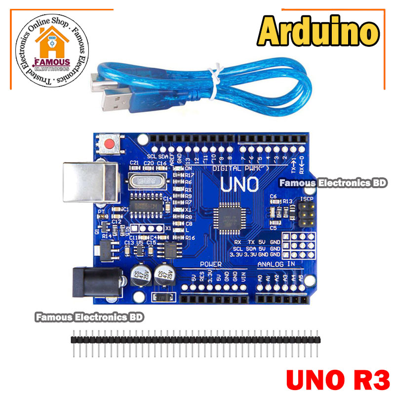 Arduino UNO R3 ATMEGA328P Chip CH340G Development Board with Data Cable and Headers
