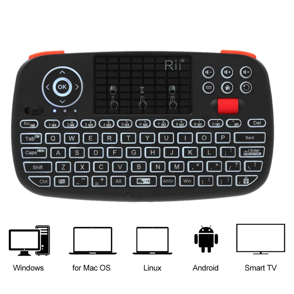 Rii i4 Mini Bluetooth Wireless Keyboard With Touchpad 2.4GHz Backlit Mouse Remote Control For Windows Android TV Box Smart TV. 