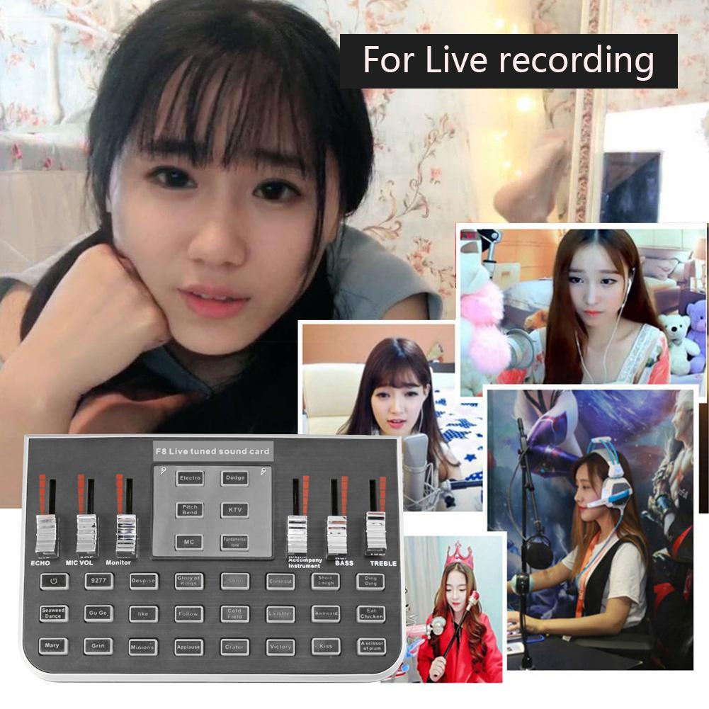 F8 4 Modes Studio Audio Mixer Microphone Webcast Streamer Live Sound Card for twitch live for steam. 