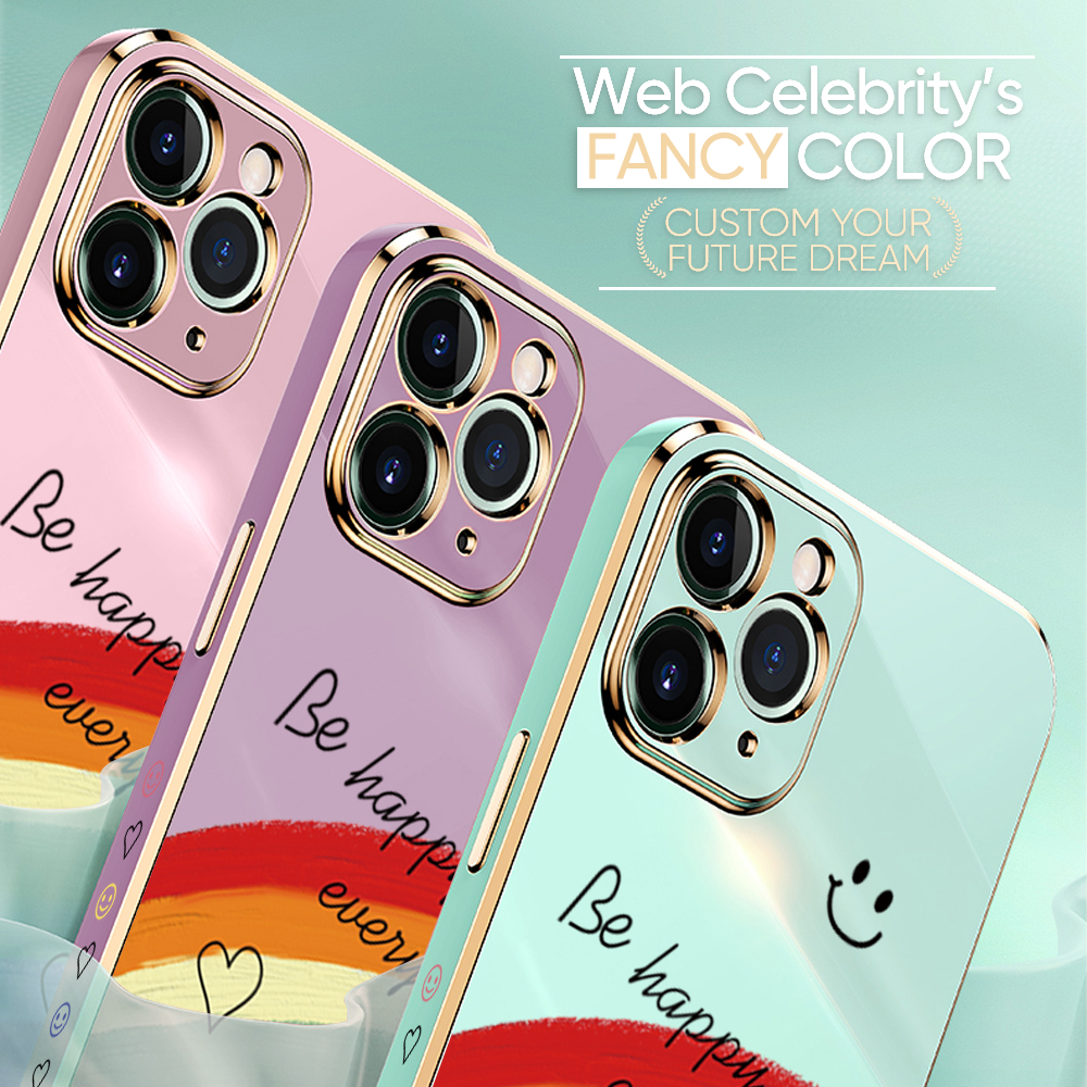 TA for Samsung Galaxy A42 5G Back Cover + Free Lanyard Rainbow Doodle Luxury 6D Plating Case Side Pattern Soft Silicone Square Phone Cases. 