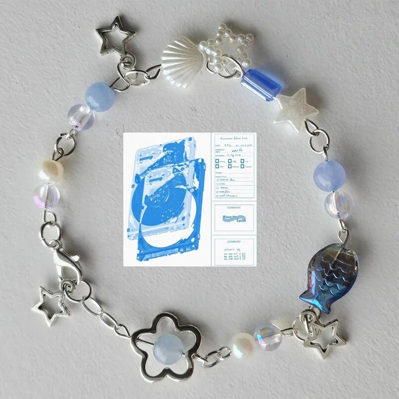 Wave earth beaded bracelet aesthetic charm Handmade y2k. 