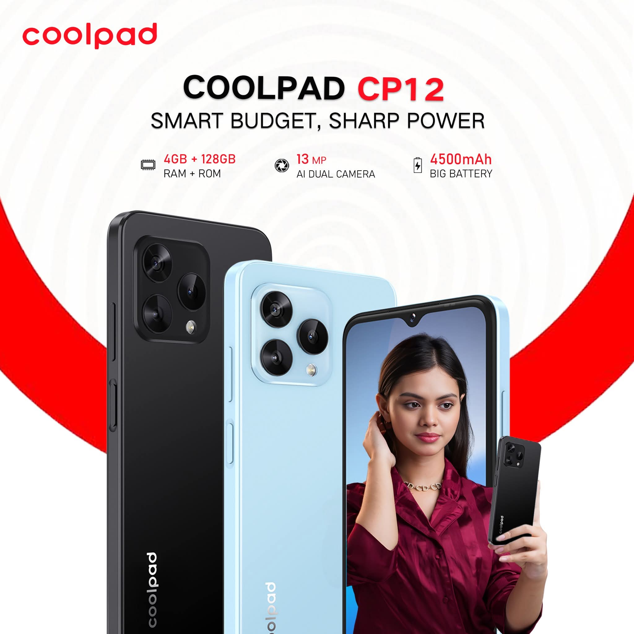 Coolpad CP12 Smartphone – 6.52” HD+ Display, 8GB RAM (4+4), 128GB