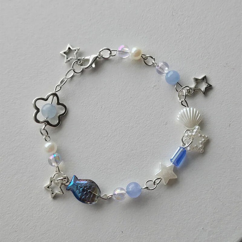 Wave earth beaded bracelet aesthetic charm Handmade y2k. 