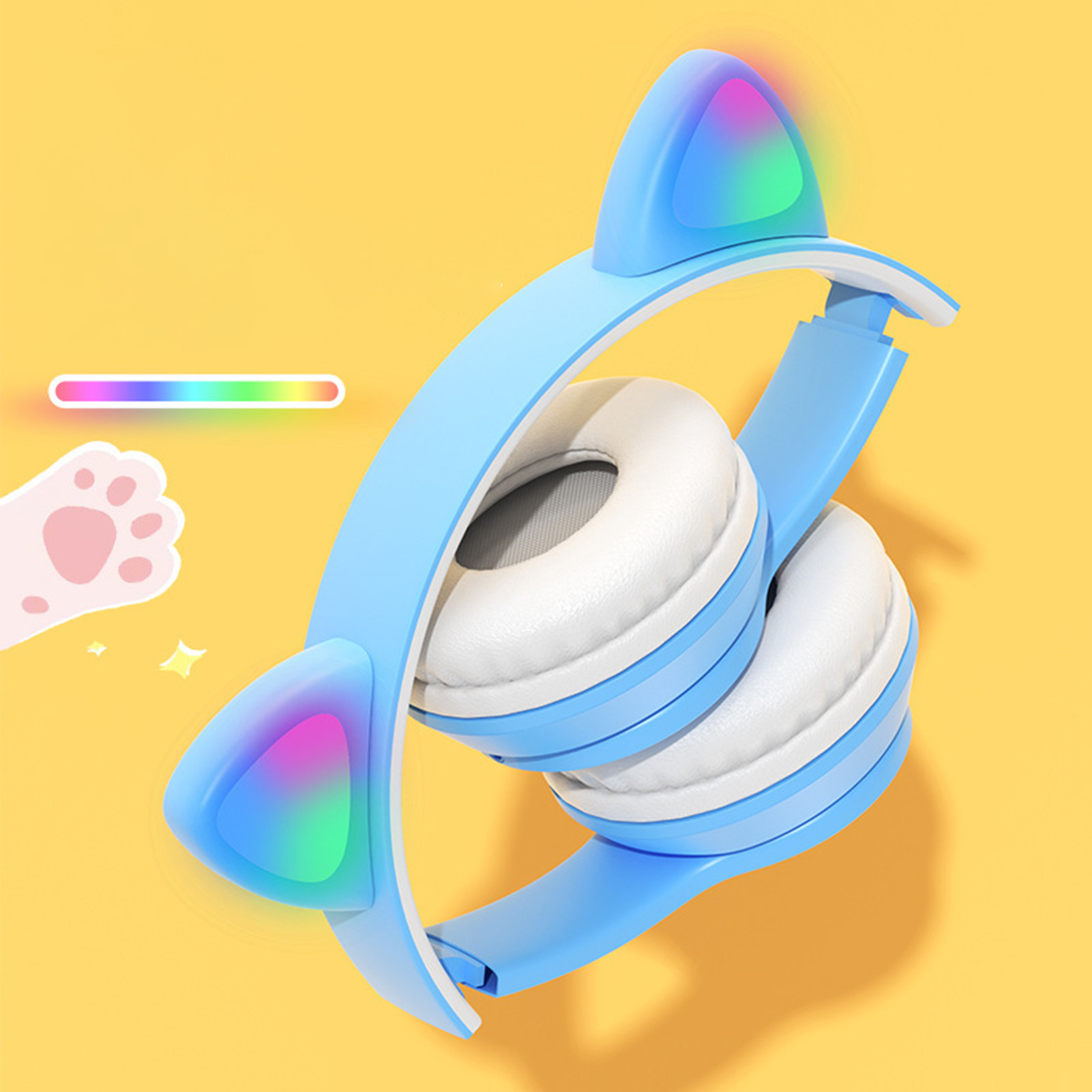 P47 Headphone Bluetooth 5.0 Luminous Cat Ear Shape Wireless Headset for Travel. 