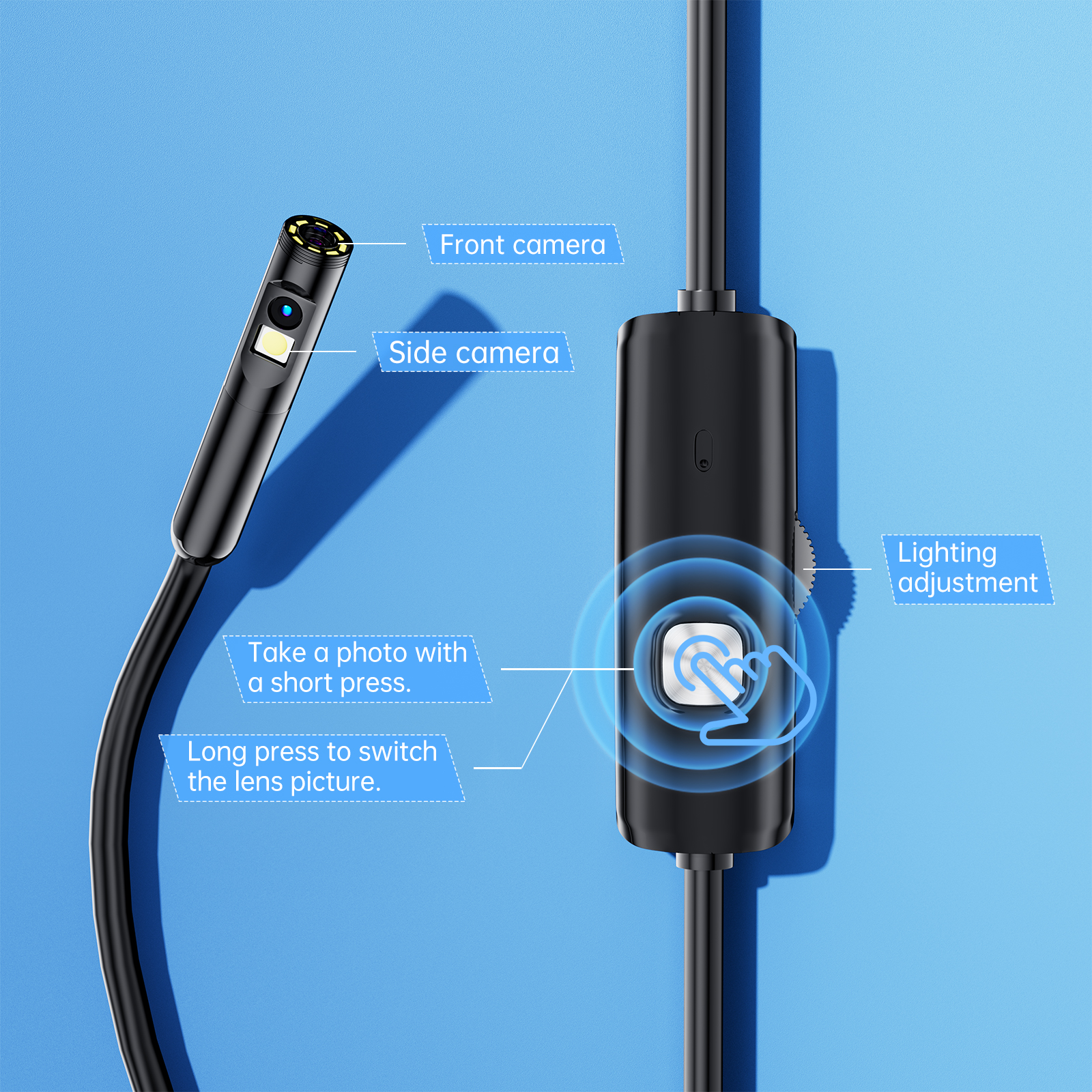 Newest Three-in-one Dual-lens 8mm Industrial Endoscope Camera 1920p 4k For Android For Ios Waterproof Otg Camera Type c Full Hd. 
