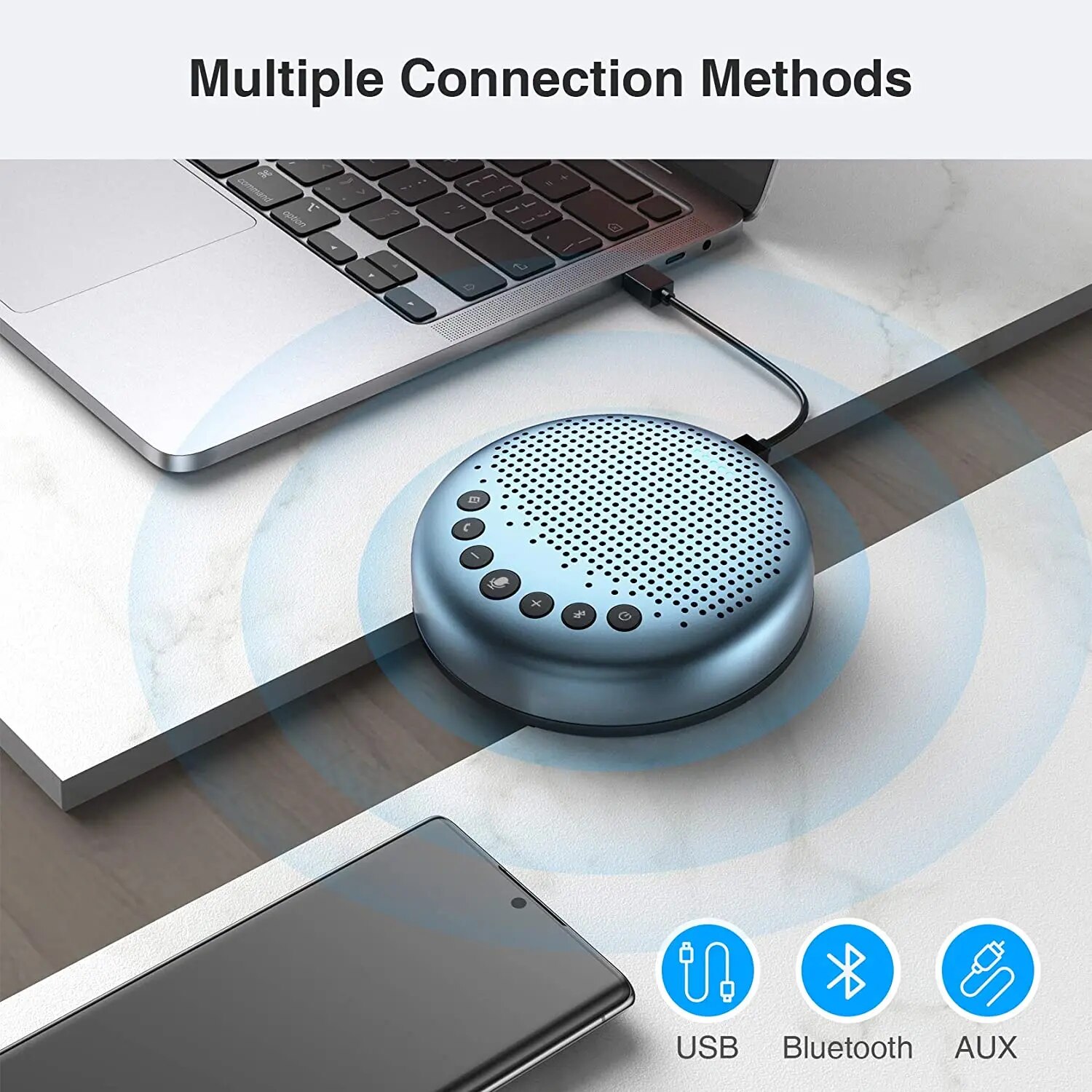 Bluetooth Speakerphone Conference Speaker EMEET Luna Lite USB Speaker Phone for Home Office 360° Voice Pickup for 8 People. 