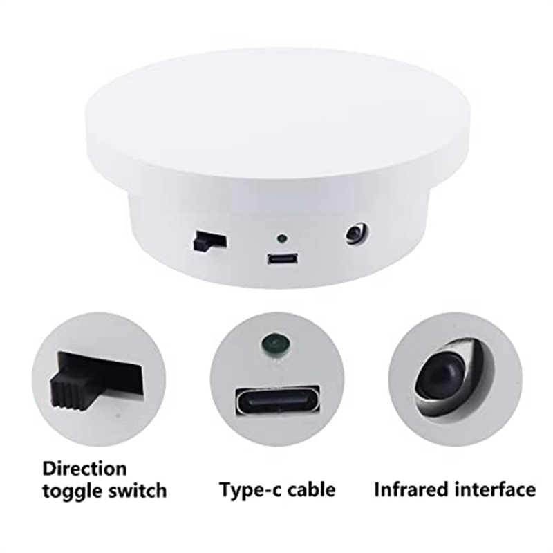 Rotating Display Stand Adjustable Speed + Remote Control 5.1In Diameter 11Lb Load Capacity Type-C Power Supply Easy To Replace (13cm). 
