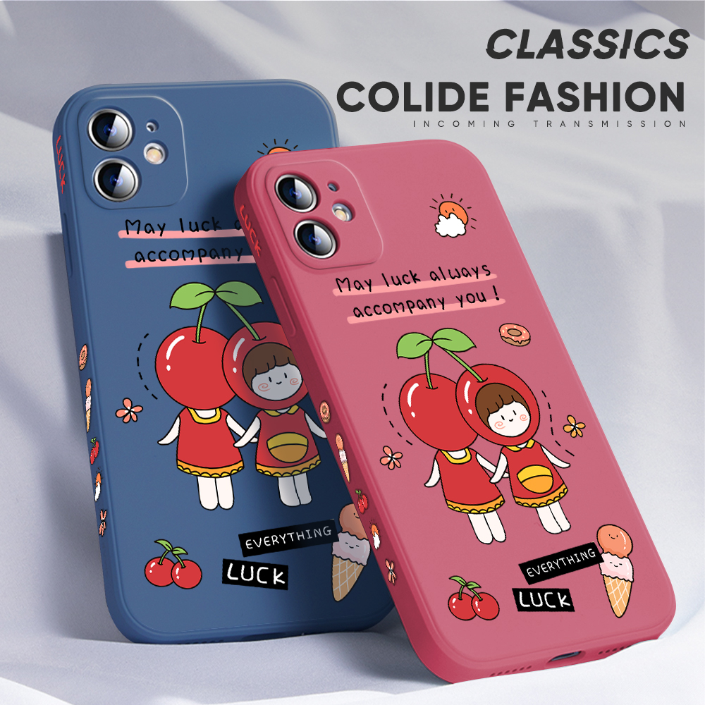 For Samsung S21 Ultra 5G Fashion Cherry Girl Design Side Design Phone Case Square Edge Pattern Liquid Silicone Casing Full Cover Camera Shockproof Protection Case. 