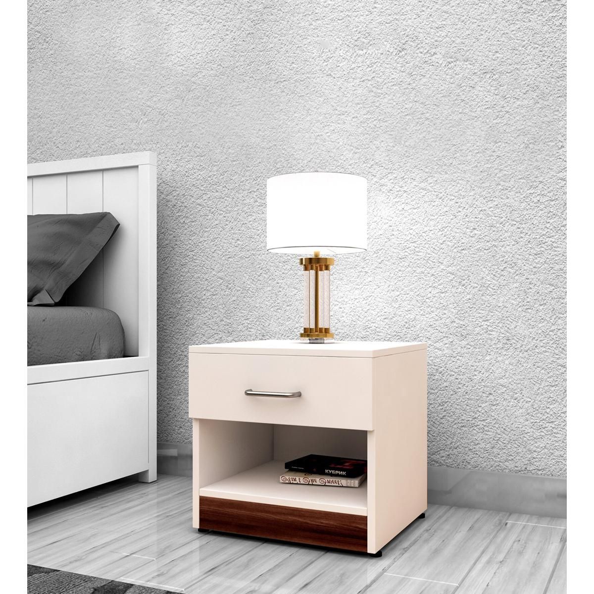Royal Décor Exclusive  Design M01 White Bed Side Table With Drawer. 