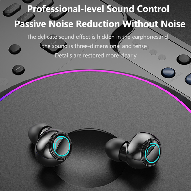 Wireless Bluetooth Earphone 8D Stereo Surround Sound LED Digital Display Touch Control Sports Earphone with Mic. 