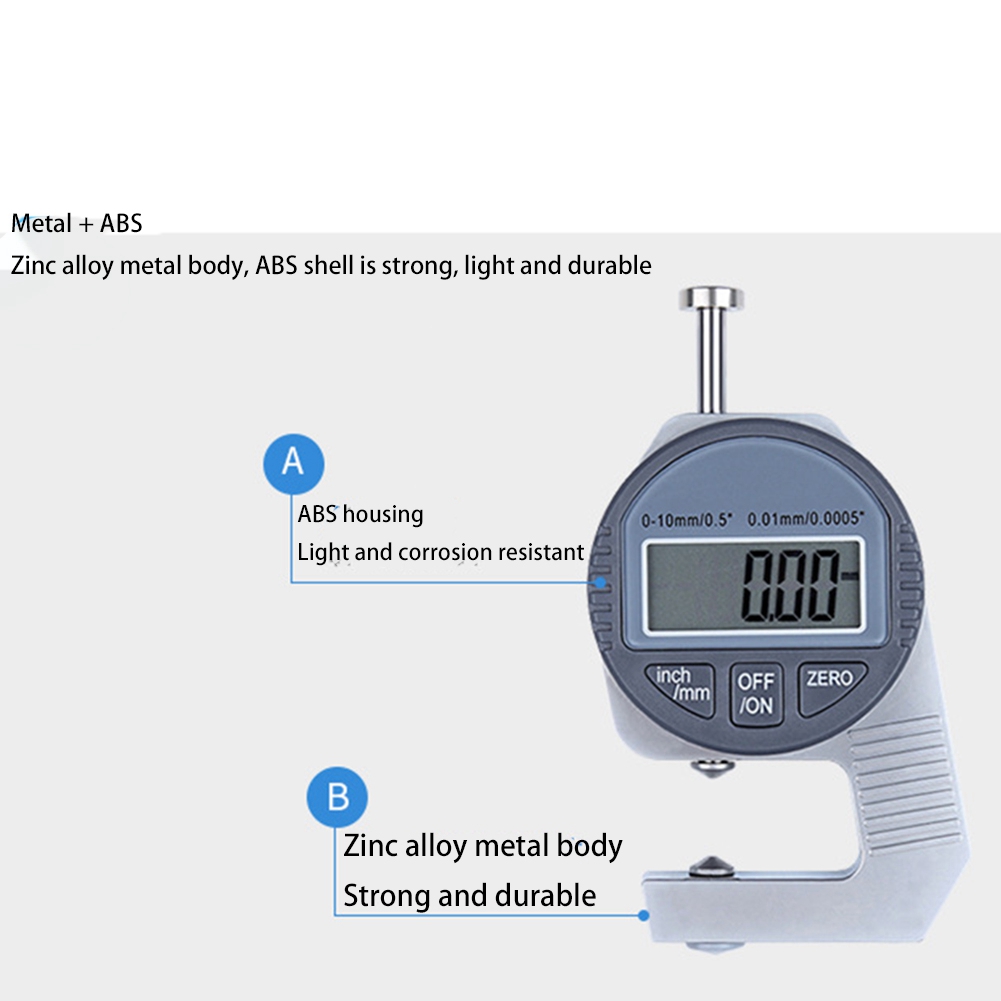 Digital Thickness Gauge Electronic Thickness Meter Measure Thickness of Paper Cloth Thin Metal Micrometer 0.01mm C. 