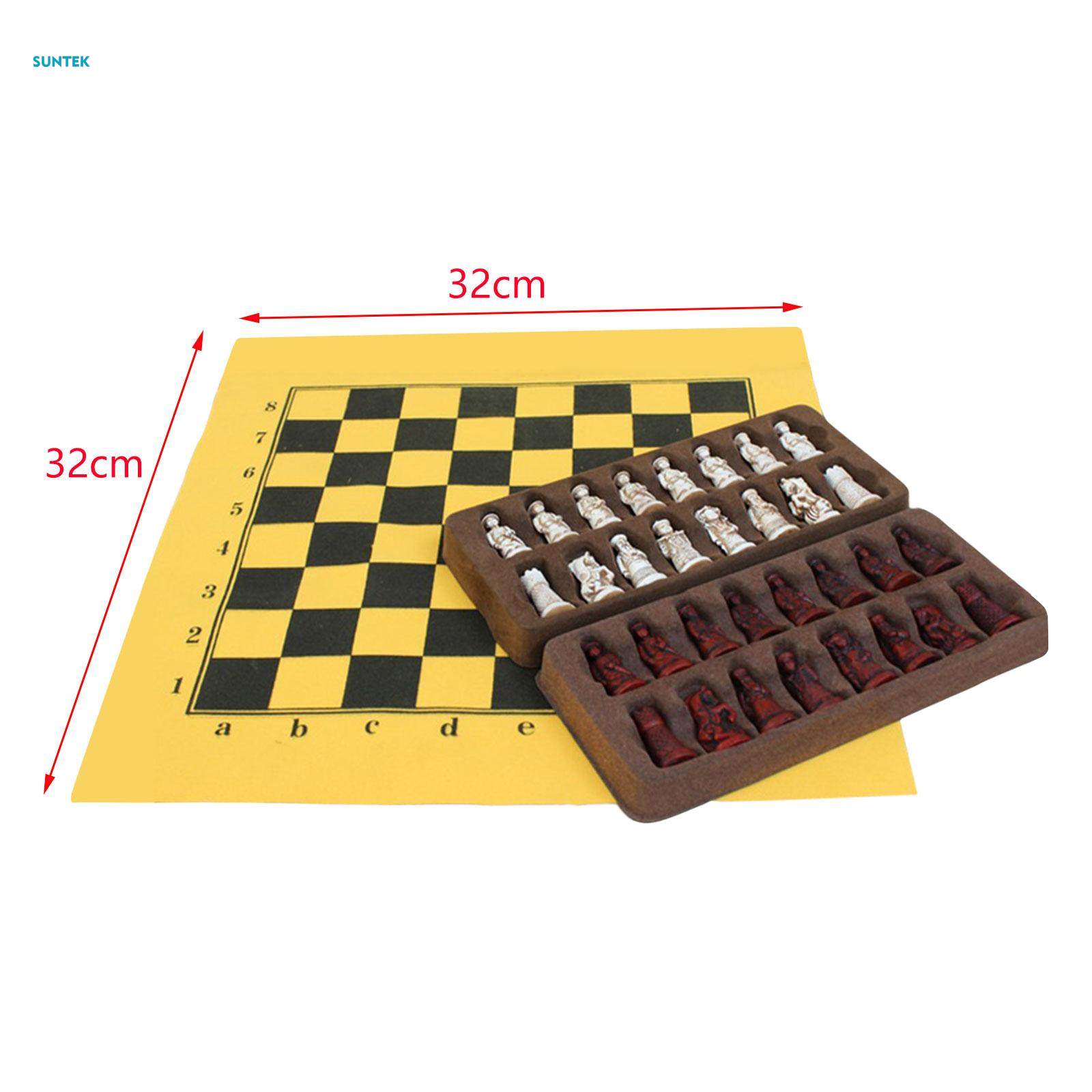 Chess Set Folding Roll up Chess Board Carving Resin Chessman Classic Figures Chess for Gift Camping. 