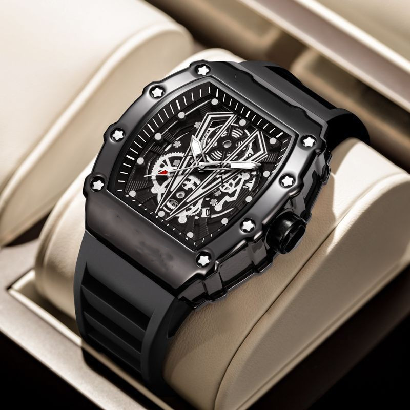 Richard's new net red tonneau-shaped men's watch sports non-mechanical with calendar silicone band watch