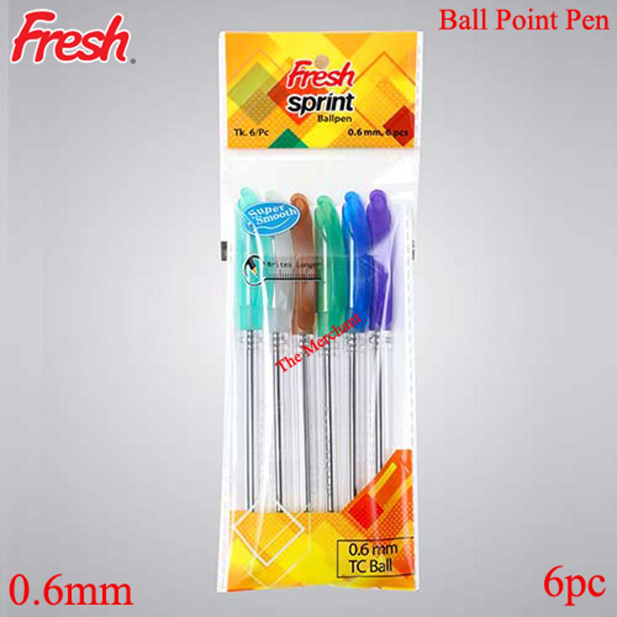 Fresh Sprint Ball Point Pen - 0.6mm - Black Ink - 6pc