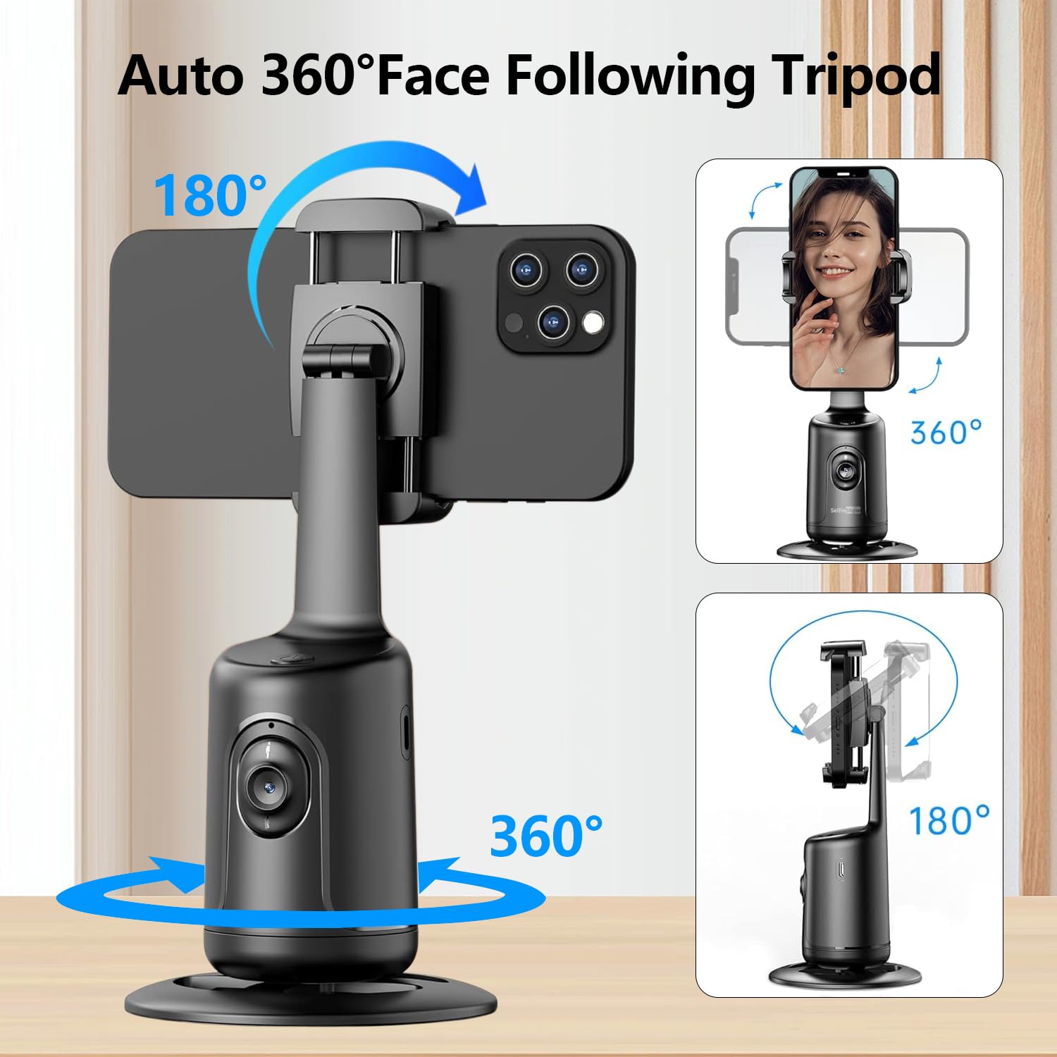 Auto Face Tracking Phone Holder with Remote, 360°Rotation Phone Camera Mount, Gesture Control Moving Tripod for Phone Video,Vlog
