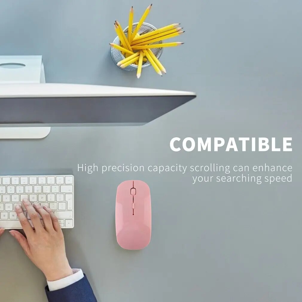 Pink Bluetooth-compatible 2.4GHz Wireless Mous USB Optical Rechargeable Mouse for Computer Laptop PC Macbook Gaming Mouse Gamer. 