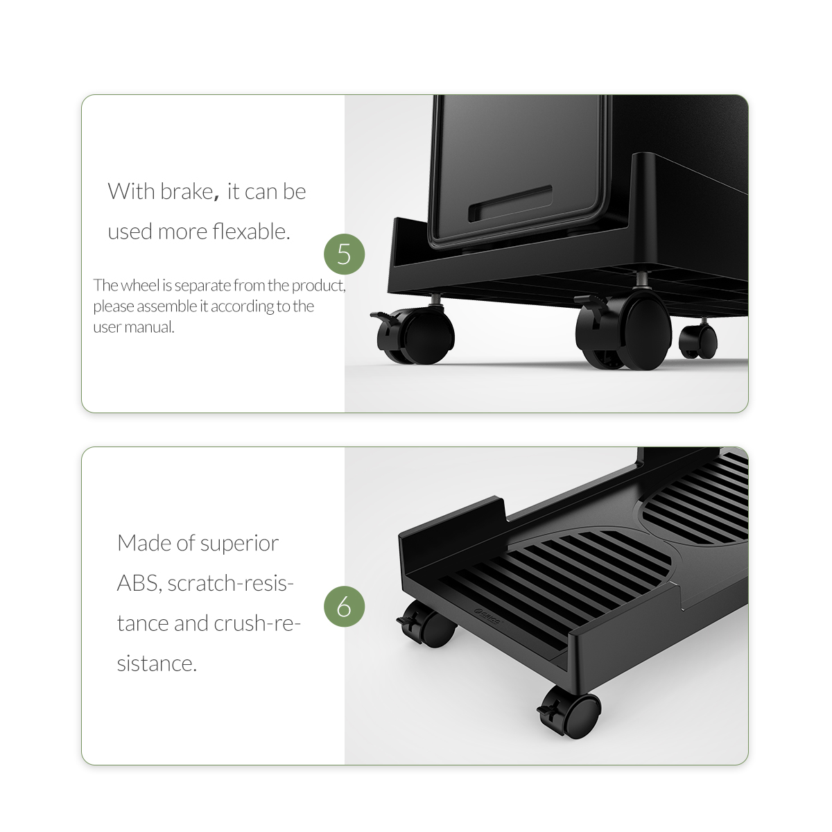 ORICO CPB3 Mobile Adjustable Computer Tower Holder Computer CPU Stand Cart with Braking Lock Wheels Stand For PC Computer Cases. 