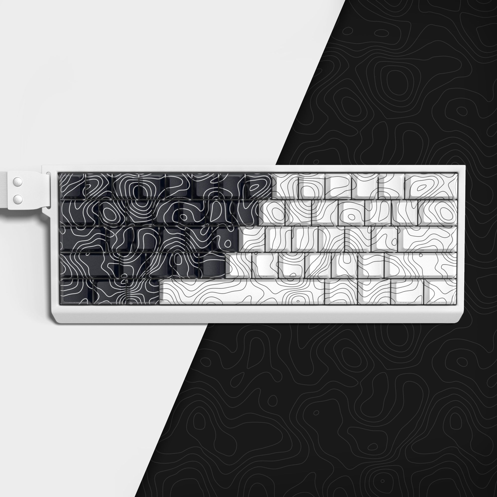 136 Keys Black White Topographic Side Print 5 Side Dye-Sub PBT Keycap Backlit Cherry Profile Key Cap For Mechanical Keyboard. 