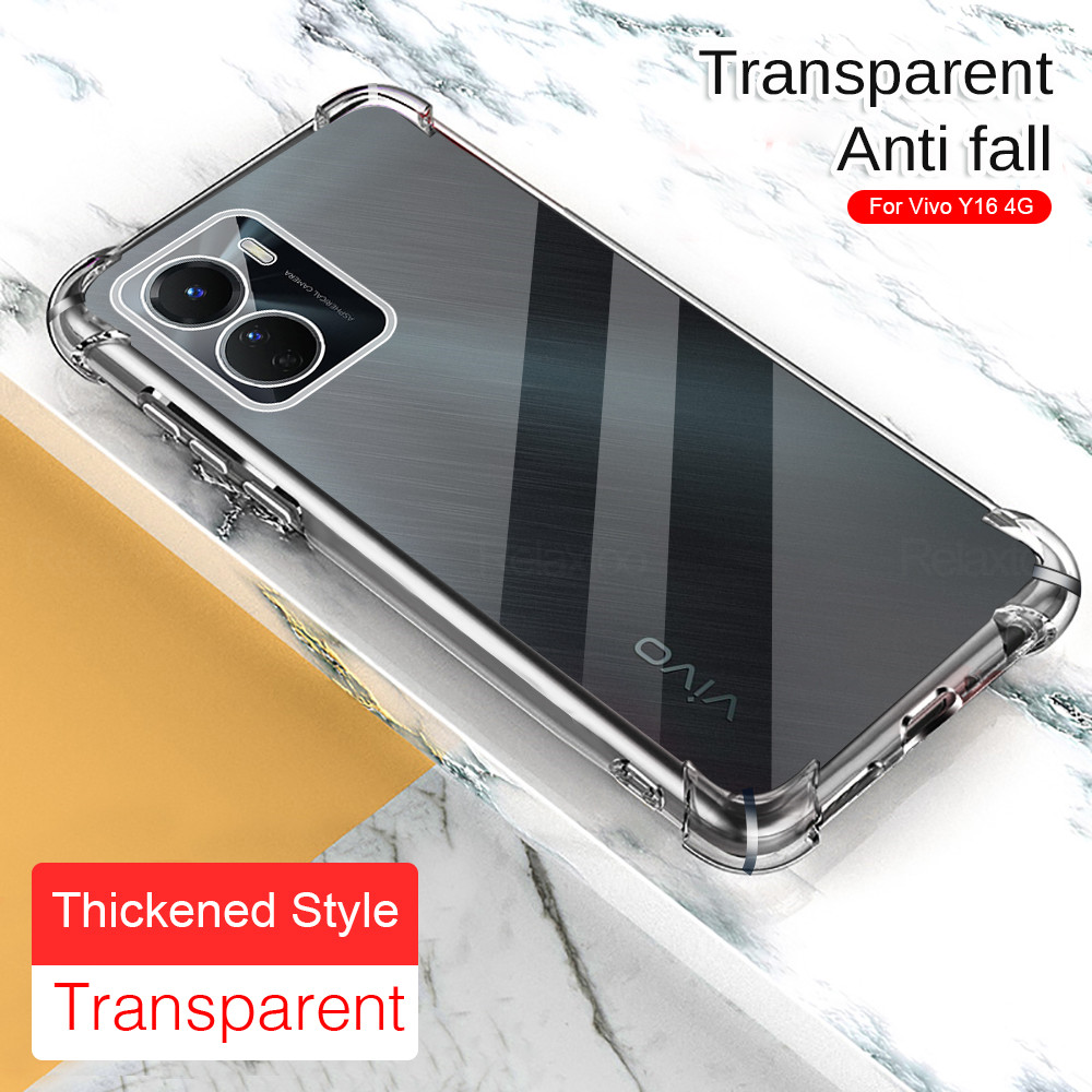 For Vivo Y16 4G Shockproof TPU Bumper Clear Soft Silicone Acrylic