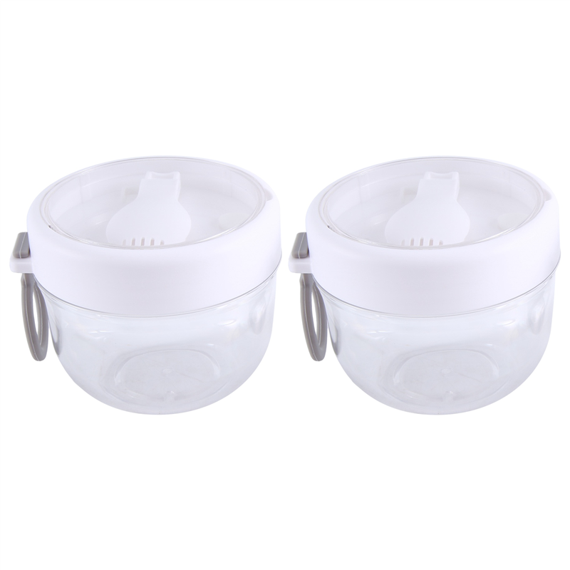 Overnight Oat Containers with Lid and Spoons 2PCS, 20Oz Portable Plastic Yogurt Jars,Leak-Proof Dessert Cups White