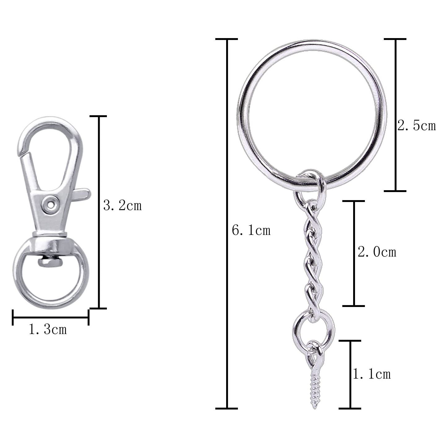 Snap Hook Lobster Claw Clasp-50 * Pieces Key Rings with chains ,open jump rings and screw eye pins
50 * swivel lobster clasps-. 
