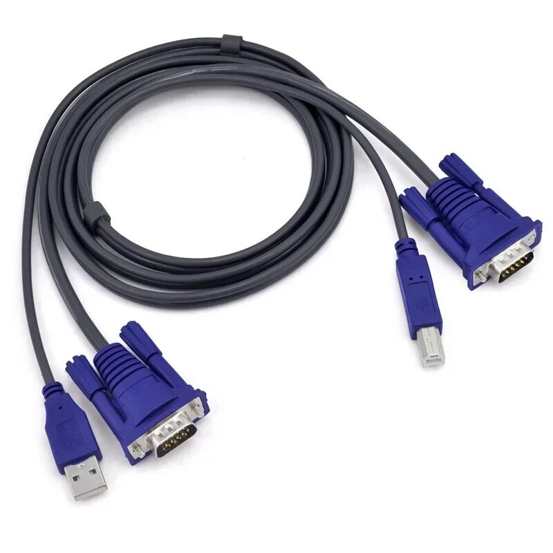 New 4.6 Feet 1.5M USB KVM 15 Pin Switch VGA Cable For USB 2.0 Type A To B 4Pin PC Computer Printer Monitor Adapter Converter. 