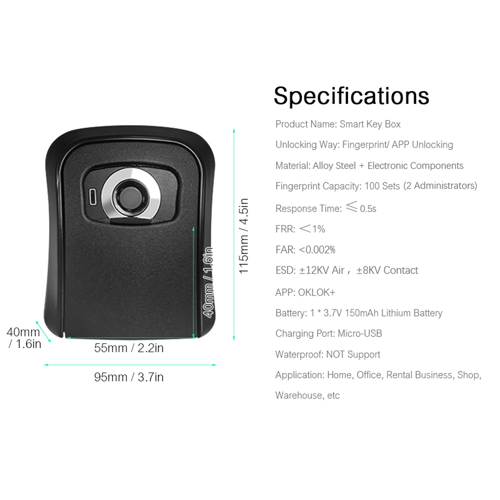 KOGEEK Smart Key Lock Box Storage Box APP & Fingerprint Unlocking 100 Groups Capacity Rechargeable Key Safe Box Holder Wall Mount for Home Office Apartment Warehouse. 