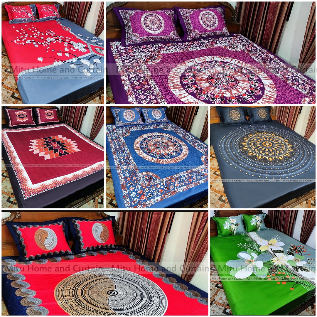 King Size Full Panel Bedsheet With Pillow Cover Chador Set 7.5×8.5 Feet Full Cotton Fabric  Red , Blue , Pink , Green - Bed Sheet - bed sheet home tex. 