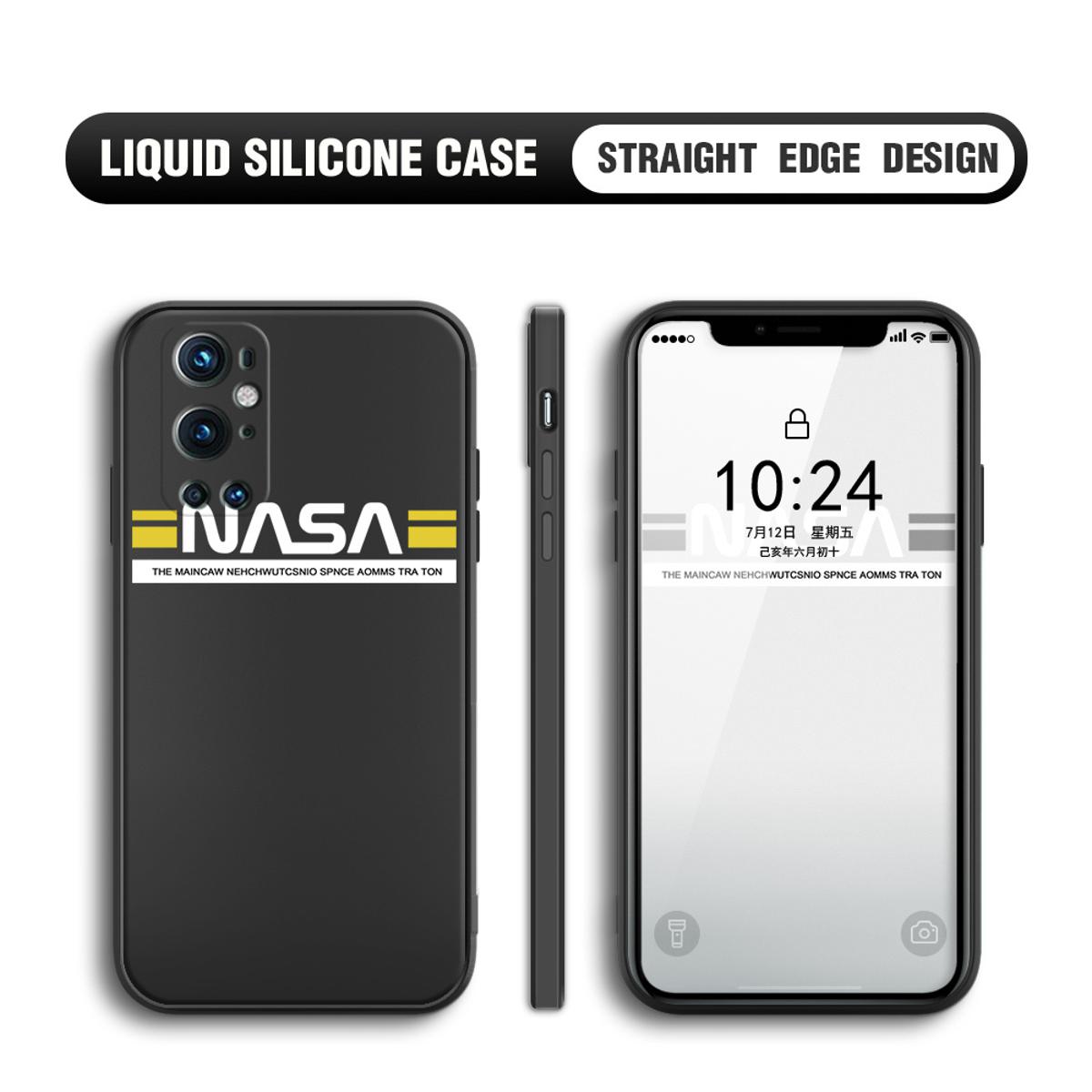 Jizetin for OnePlus 9 Pro Back Cover NASA Spacecraft Pattern Design Liquid Silicone Phone Case Soft Full Camera Protect Phone Cases