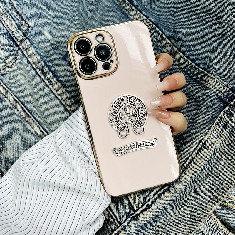 FELMYST Chrome Hearts Phone Case For iPhone 11 Pro Max Luxury Fashion Trendy Brand Metal Plating Mobile Casing Square Girl Gift Square Shockproof Back Soft  Cover. 