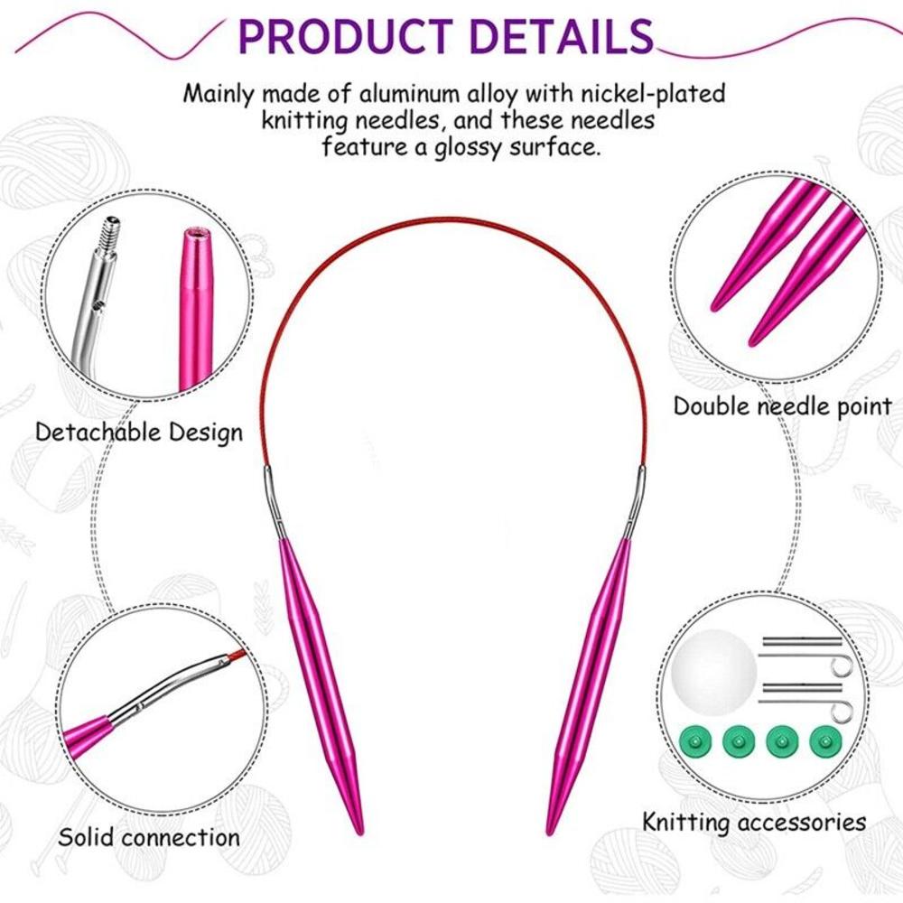 13 Sizes Aluminum Circular Knitting Needles Set Interchangeable Crochet Hooks. 