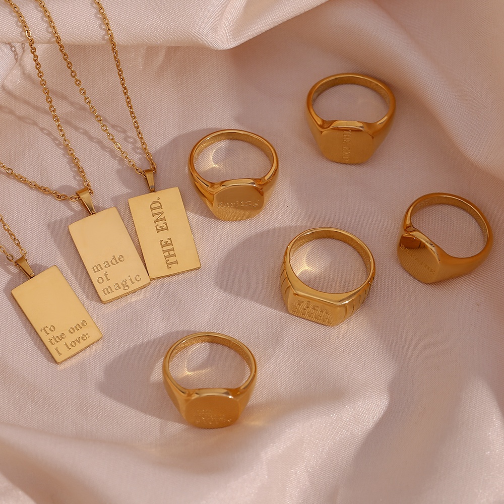 Fashion Jewelry Set Name Plate Necklace Custom Jewelry 18K Gold Plated Stainless Steel Necklace Ring Jewelry For Women. 
